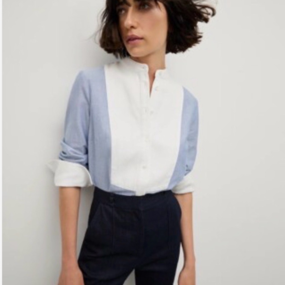 Veronica Beard Naya blue oxford tuxedo shirt button up down size 8